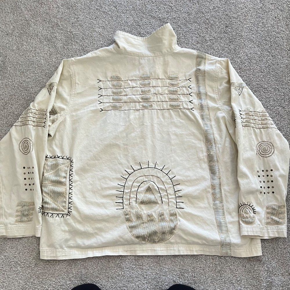Vintage Brownstone Studio Unique Embroidered Boho Cottage Top w Oyster Buttons - Picture 9 of 13